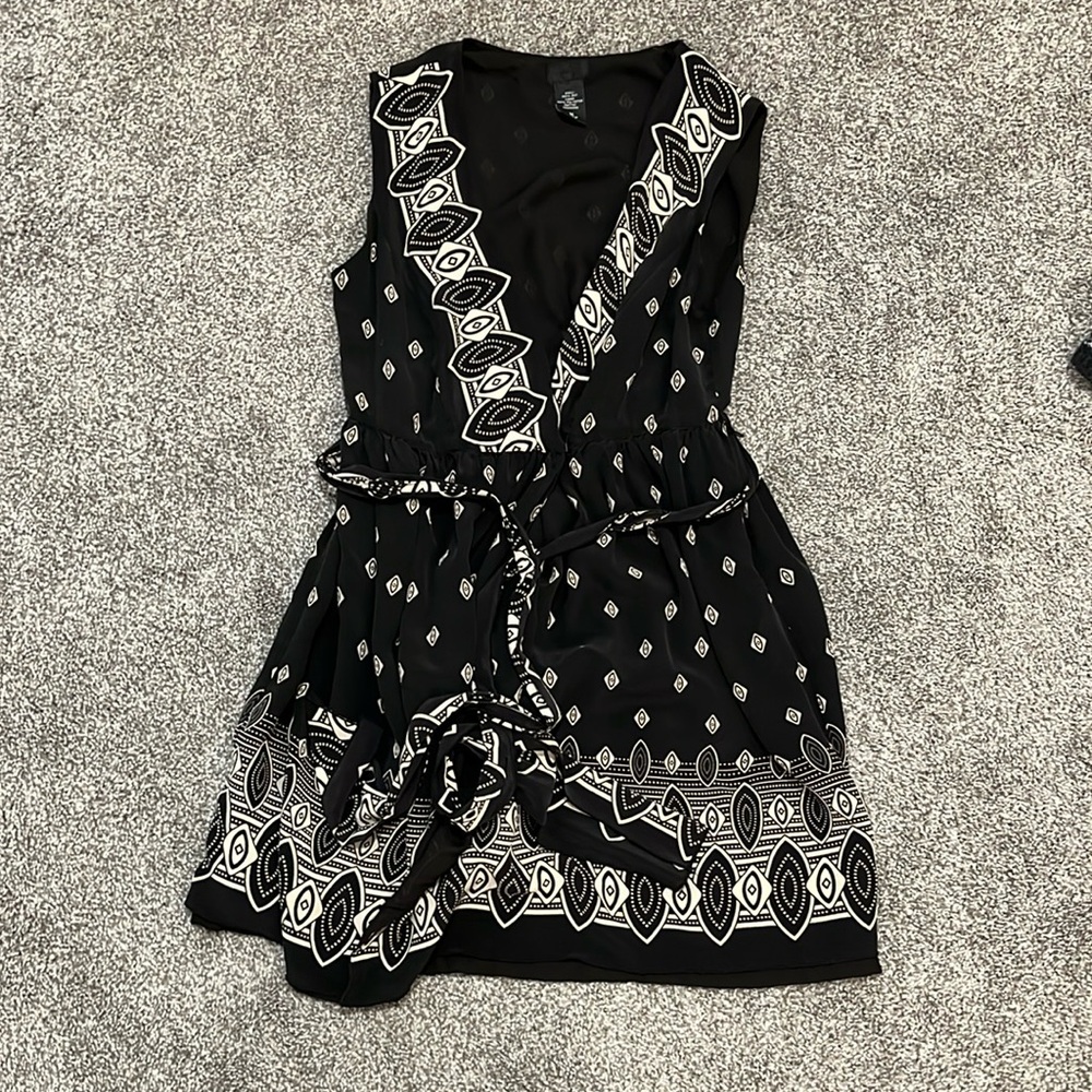 Black Plunge Neck Sleeveless Mini Sundress 100% Silk